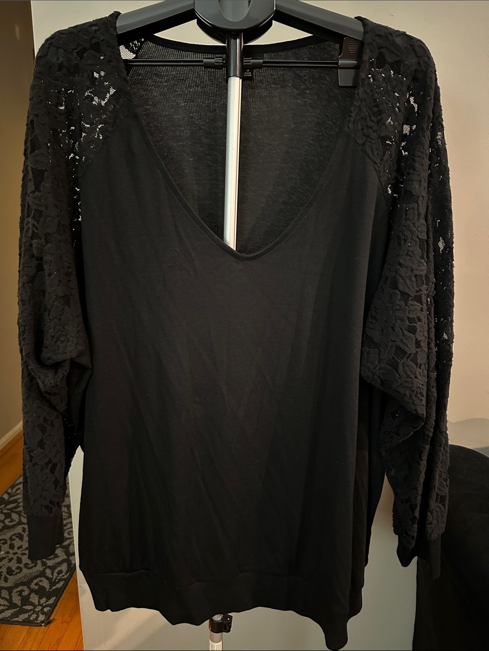 Torrid Whimsigoth Black Sheer Lace Sleeve V-Neck Top 3X NWOT Goth Blouse